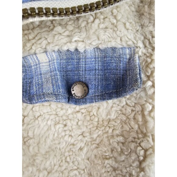 Pendleton Women's Jacket Size Small Beige Sherpa Blue Plaid Coat Full Zip - Picture 11 of 14